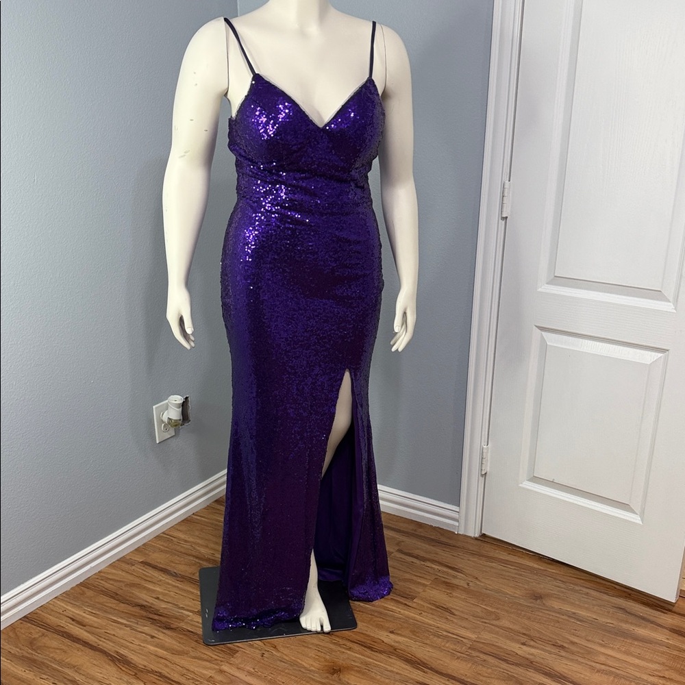 Lace-Up Back Purple Sequin Evening Gown